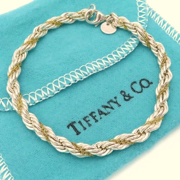 SOLD - Authentic Vintage Tiffany & Co. 18k Gold & 925 Rope Chain Bracelet 7.5” - Picture 2 of 10